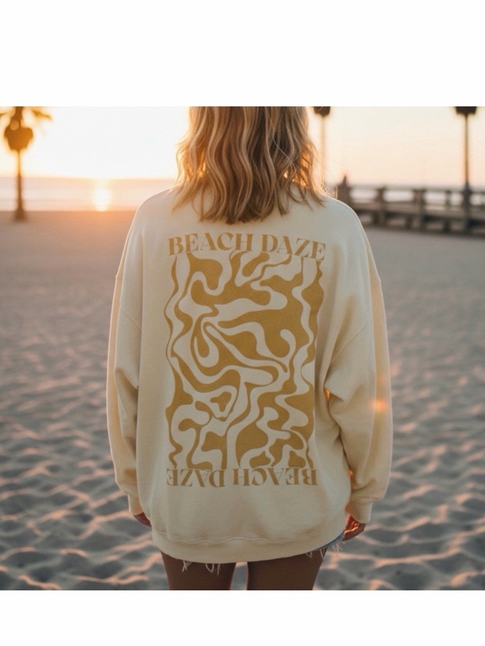 Aerie Beach Daze Oversized Sweatshirt Yellow Graphic Pullover- Size L